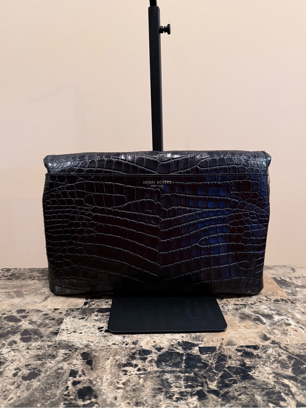 Henri Bendel Black Calf Hair & Croc Embossed Convertible Crossbody Clutch Bag - Picture 4 of 15